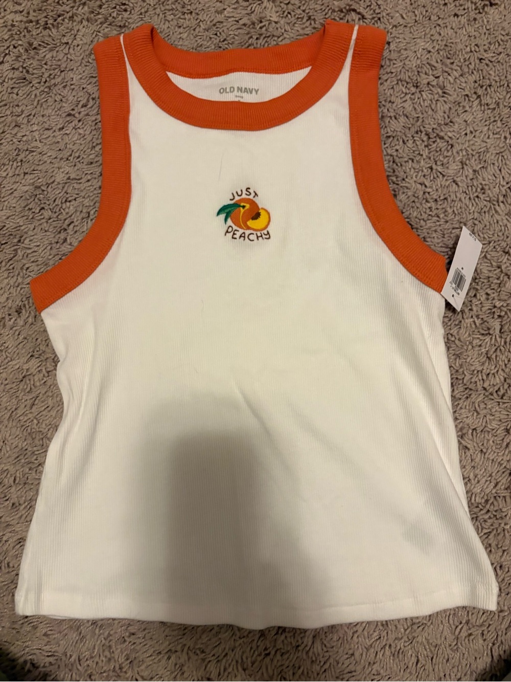 Old Navy White & Orange 'Just Peachy' Girls Tank Top